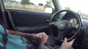 Jacking off and Cumshot while Driving