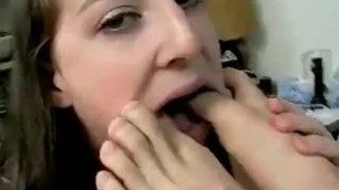 Slut Sucking on Man's Feet