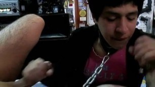 Chained FaggySlut Blows Deep 2 Studs