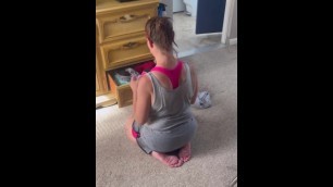 Mature getting Undressed after Workout and Spreading her Ass and Blowing all of you a Kiss!