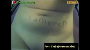 Wild asian girl wrote her name Cameron on her belly so you won't forget the girl that gave hers
