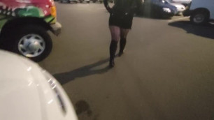 Woman Mastrubates and Pissing in Public Parking at a Fair