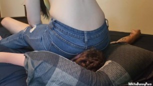 Facesitting him in Jeans and Handjob until he Cums